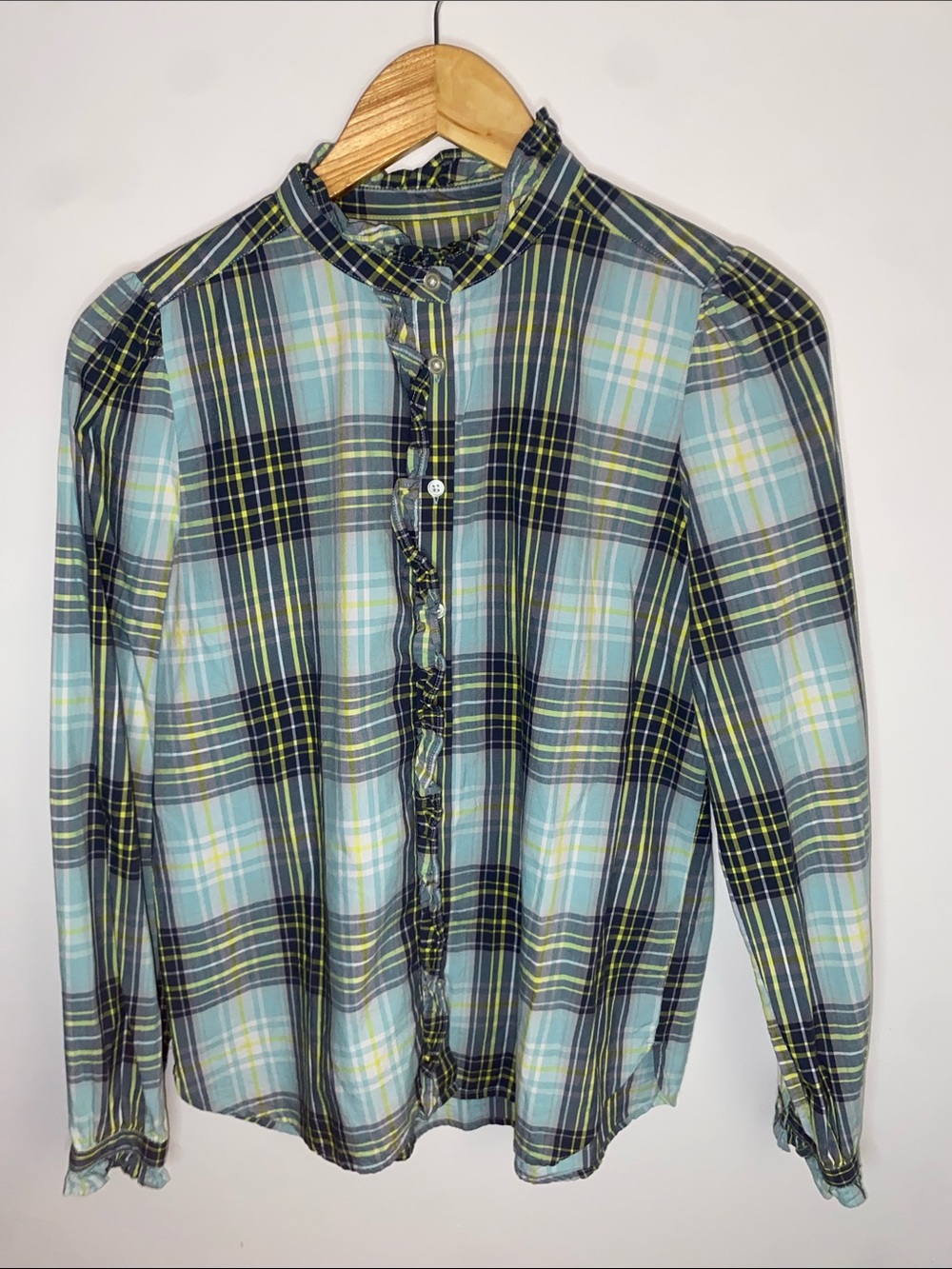 LOFT Light Blue Plaid Button-Down Shirt